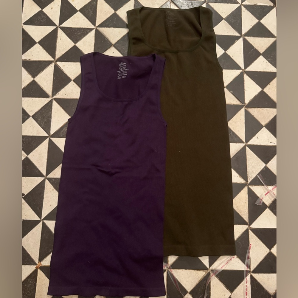2Go Cute Ribbed Tanks – Deep Purple and Olive Tank Top